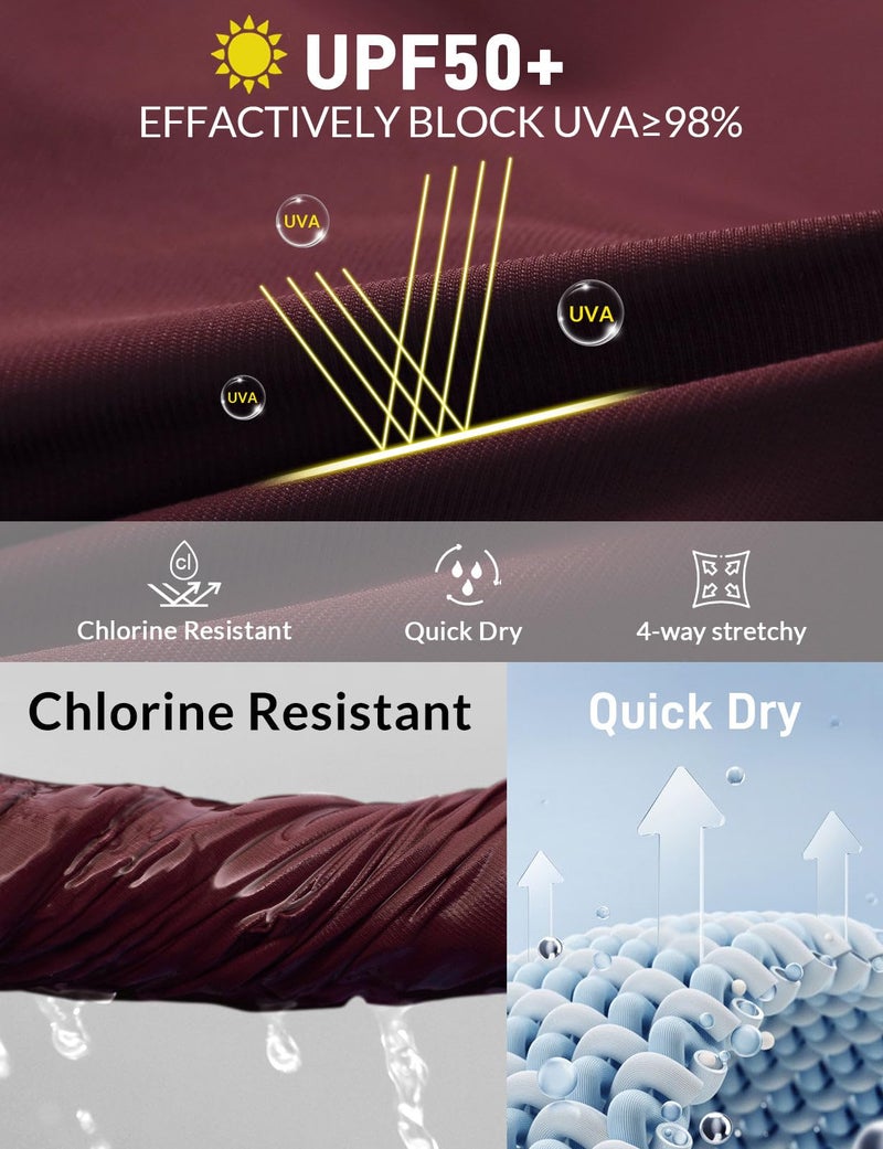 baleaf Women's Swim Shorts High Waisted Modest Swimsuit Bathing Suit Bottoms 5" Board Beach Trunks Quick Dry Swimwear Wine L - Image 5