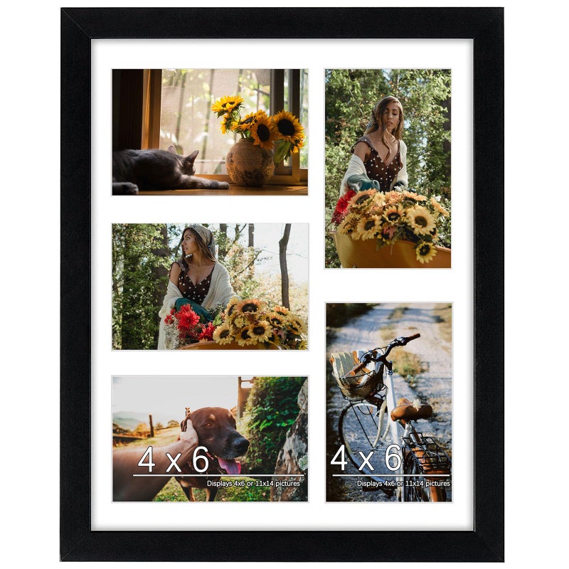 DUENPY 11x14 Collage Picture Frame  4x6 Collage Picture Frame  Displays Five 4x6 inch Photos  or 11x14 (Without Mat) Available for Horizontal and Vertical Display  Black. - Image 1