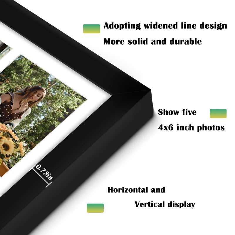 DUENPY 11x14 Collage Picture Frame  4x6 Collage Picture Frame  Displays Five 4x6 inch Photos  or 11x14 (Without Mat) Available for Horizontal and Vertical Display  Black. - Image 5