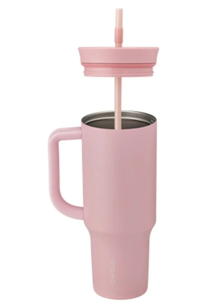 Owala - OWALA 40 oz Tumbler 40 oz stainless steel, insulated tumbler 2-in-1 lid lets you sip or swig-Rose QUARTZ - Image 1
