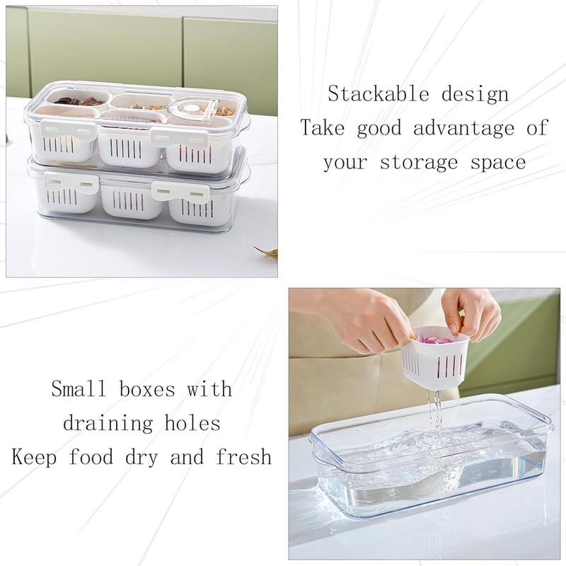 MineSign Divided Food Serving Tray with Lids Stackable Snackle Box for Candy Nuts Spice Fruit&Veggie Container with 6 Small Dividers Plastic Storage Bins for Fridge Pantry Freezer - Image 4