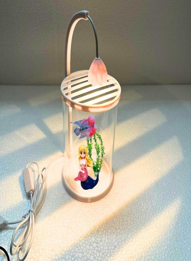 KSH STORE حوض سمك بيتا دائري زجاجي شفاف صغير الحجم مناسب للمنزل وغرفة المعيشة، مزود بإضاءة LED بيضاء دافئة تعمل بمنفذ USB، سهل التنظيف والصيانة | تصميم شفاف جيد التهوية - Image 1