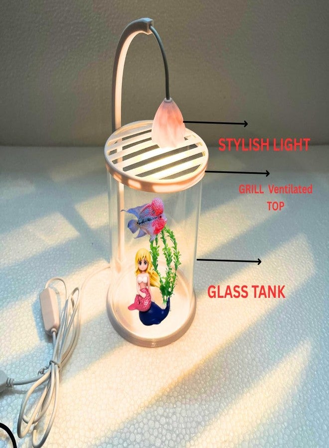 KSH STORE حوض سمك بيتا دائري زجاجي شفاف صغير الحجم مناسب للمنزل وغرفة المعيشة، مزود بإضاءة LED بيضاء دافئة تعمل بمنفذ USB، سهل التنظيف والصيانة | تصميم شفاف جيد التهوية - Image 2