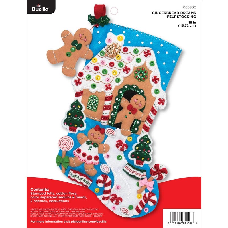 Bucilla Bucilla 18inch Christmas Stocking Felt Applique Kit 86898E Gingerbread Dreams 