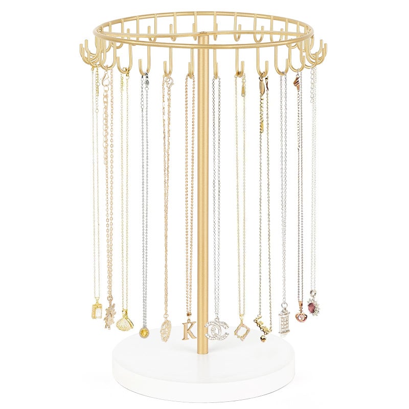 Mkono Necklace Holder Metal Jewelry Display Stand Necklace Organizer with 30 Hooks for Storage and Hanging Bracelet Keychain Home Room Decor for Women,Gold - Image 1