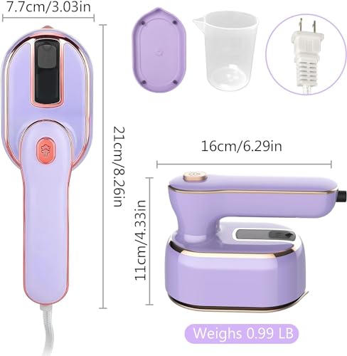 HFLYJPYW Mini Steam Iron for Clothes, Travel Steamer for Clothes Portable, Micro Steam Iron Mini Handheld Steamer Support Dry And Wet Ironing for Home Travel （Purple） - Image 2