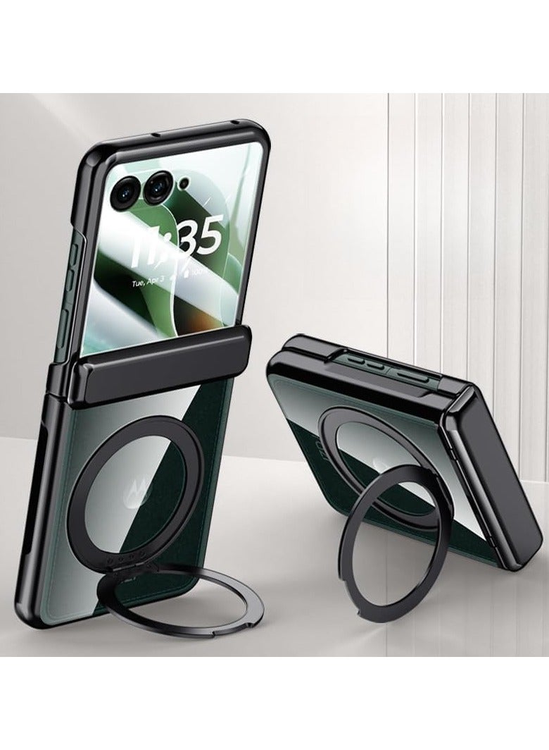 عام **غطاء Motorola Razr 60 Ultra المغناطيسي الواقي [بشاشة عالية الدقة مدمجة] [يدعم الشحن اللاسلكي] - حافظة شفافة مطلية بحامل دوار 360 درجة.** - Image 1