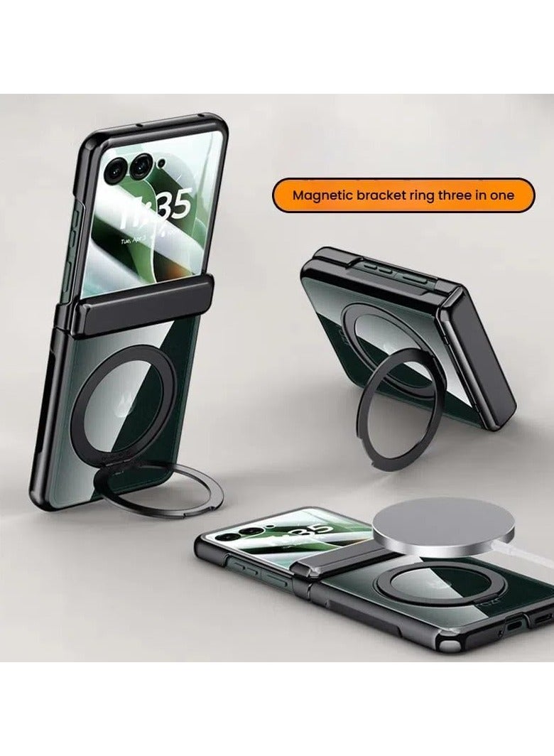 عام **غطاء Motorola Razr 60 Ultra المغناطيسي الواقي [بشاشة عالية الدقة مدمجة] [يدعم الشحن اللاسلكي] - حافظة شفافة مطلية بحامل دوار 360 درجة.** - Image 2