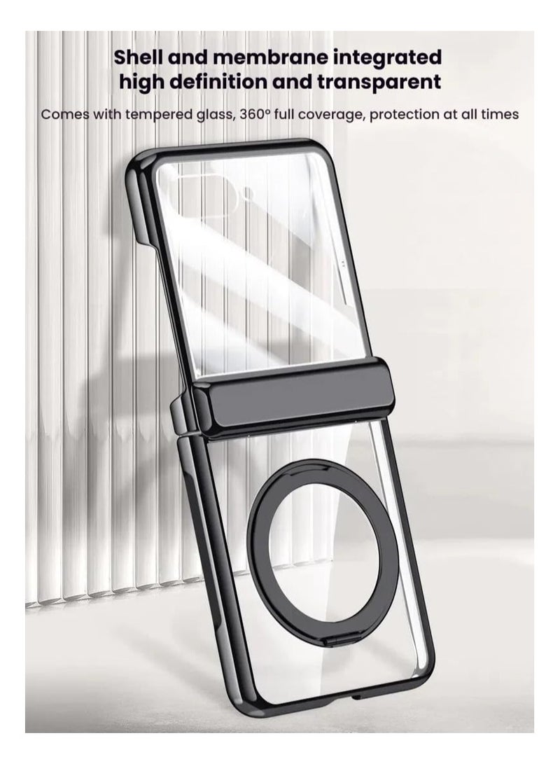 عام **غطاء Motorola Razr 60 Ultra المغناطيسي الواقي [بشاشة عالية الدقة مدمجة] [يدعم الشحن اللاسلكي] - حافظة شفافة مطلية بحامل دوار 360 درجة.** - Image 4