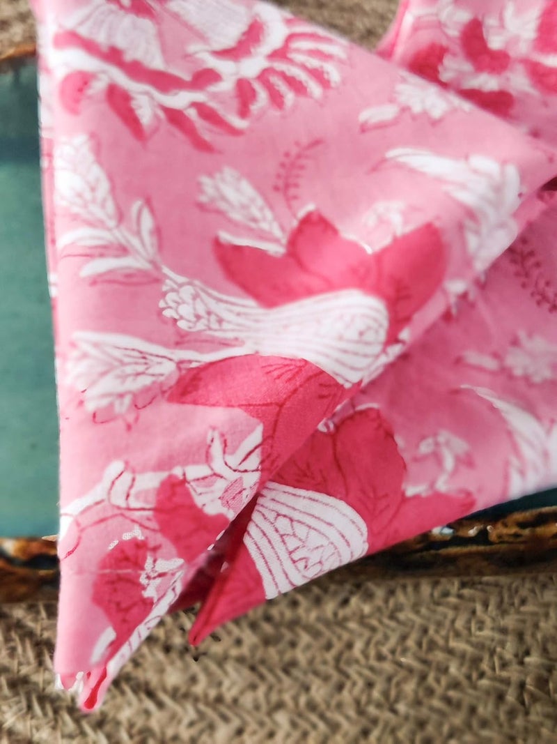 AVKA Studio Craftbot Thin Washable Cotton Napkin 18x18 inches  Lightweight Cloth Printed Napkins Set of 12  Everyday Use or Dinner Party and Events  Pink Floral Indian Block Print Soft Fabric - Image 3