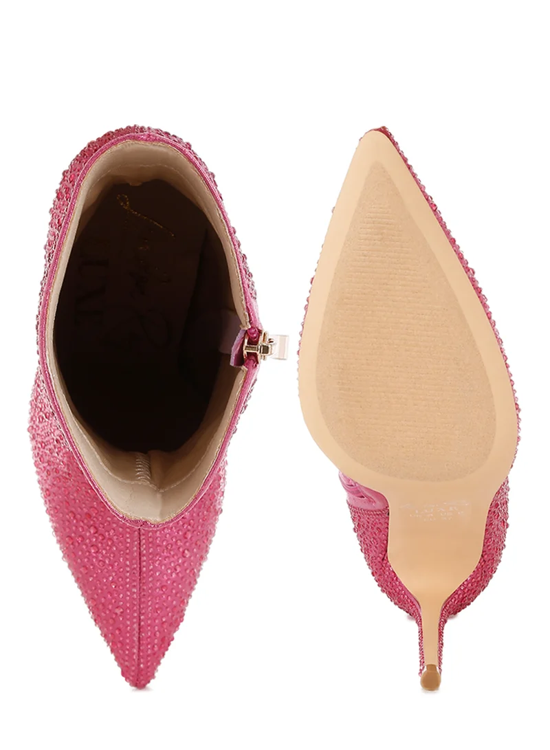 London Rag Rhinestones Embellished High Ankle Boots in Pink