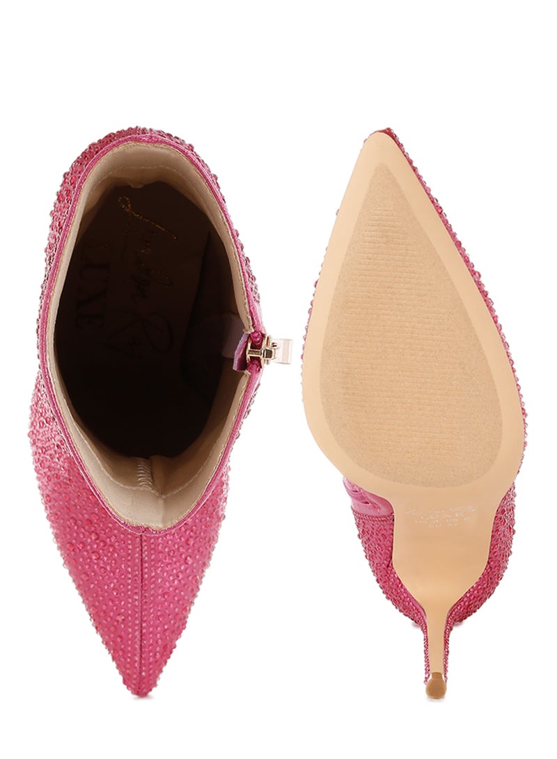 لندن راج حذاء بكعب عالٍ مزين بأحجار الراين باللون الوردي - Image 4