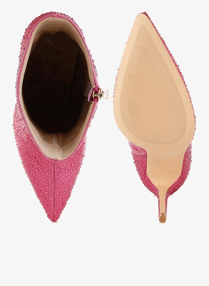 London Rag Rhinestones Embellished High Ankle Boots in Pink
