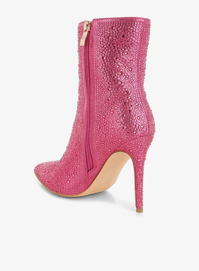 London Rag Rhinestones Embellished High Ankle Boots in Pink