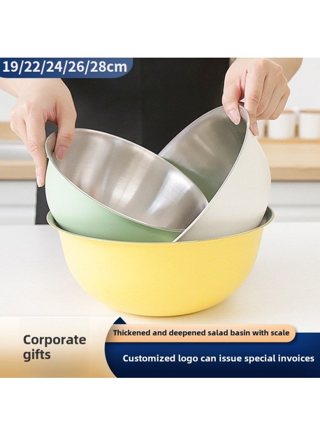 Korean-style Three-piece Egg Basin With Scale To Deepen Baking Cooking Bowl Set 304 Stainless Steel Salad Bowl Gift-Specifications:19cm-Color:304# True Colors
