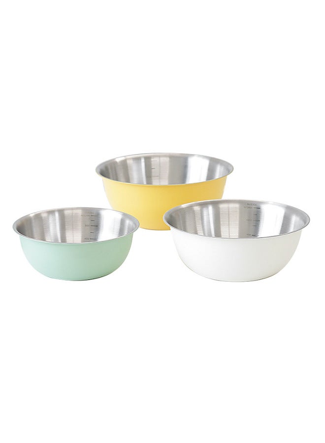 Korean-style Three-piece Egg Basin With Scale To Deepen Baking Cooking Bowl Set 304 Stainless Steel Salad Bowl Gift-Specifications:19cm-Color:304# True Colors