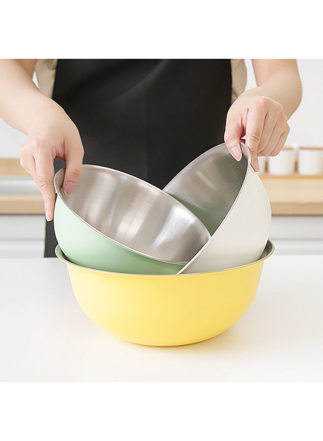 Korean-style Three-piece Egg Basin With Scale To Deepen Baking Cooking Bowl Set 304 Stainless Steel Salad Bowl Gift-Specifications:19cm-Color:304# True Colors