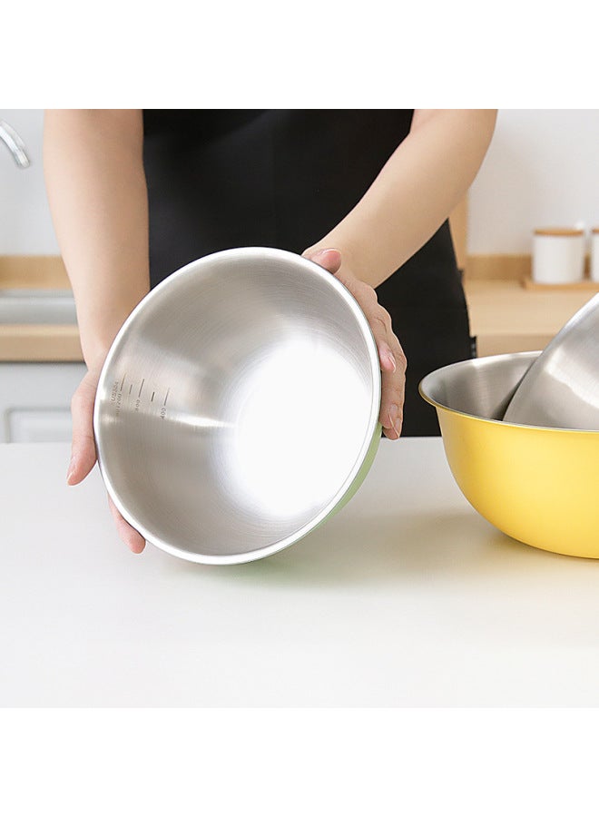 Korean-style Three-piece Egg Basin With Scale To Deepen Baking Cooking Bowl Set 304 Stainless Steel Salad Bowl Gift-Specifications:19cm-Color:304# True Colors