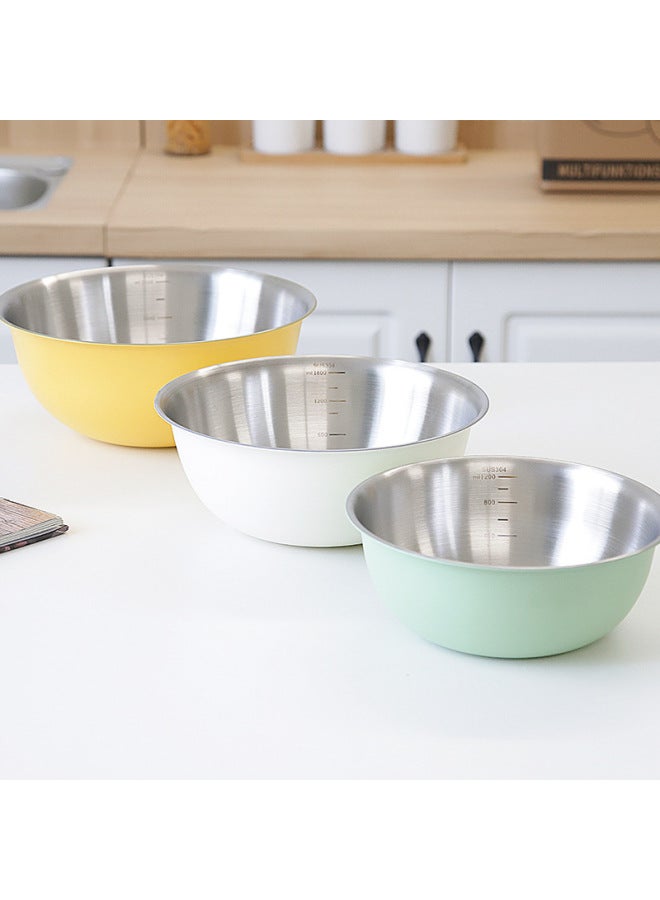 Korean-style Three-piece Egg Basin With Scale To Deepen Baking Cooking Bowl Set 304 Stainless Steel Salad Bowl Gift-Specifications:19cm-Color:304# True Colors