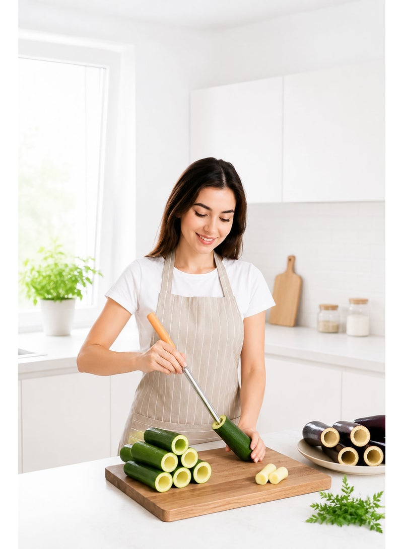 Stainless Steel Vegetable Corer with Wooden Handle, 26cm Vegetable Core Remover for Zucchini, Eggplant, Squash, Potatoes, Cucumbers & Stuffed Vegetables - Image 4