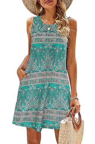 SimpleFun Womens Sundresses Beach Summer Casual Swing Dress Bathing Suit Cover Ups Green Print,XXL - Image 1
