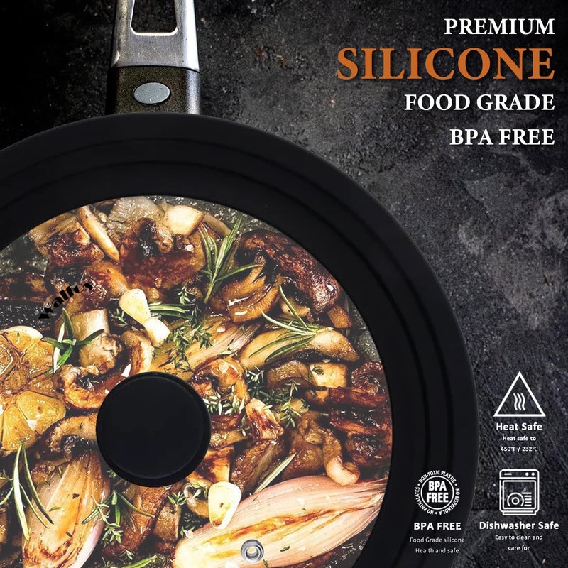 Walfos Universal Lid for Pots, Pans and Skillets - Tempered Glass with Heat Resistant Silicone Rim, Fits 10", 11" and 12" Diameter Cookware, Round - Image 5