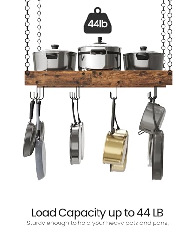 CHOEZON Hanging Pot Rack, Vintage Pot Hangers for Kitchen, Ceiling Mounted Pot Rack, Pot and Pan Hanging Rack with 12 S-Shaped Hooks, for Cookware Storage, Rustic Brown and Black TPR01BF - Image 3