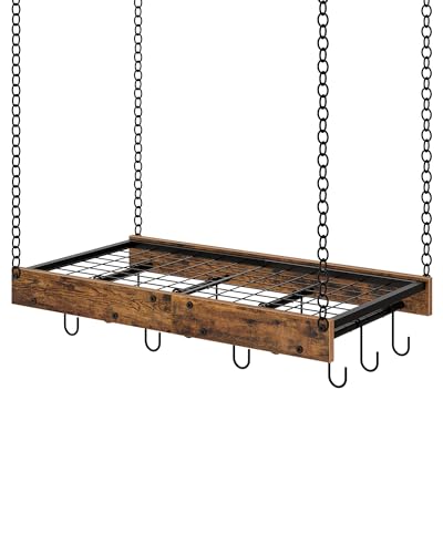 CHOEZON Hanging Pot Rack, Vintage Pot Hangers for Kitchen, Ceiling Mounted Pot Rack, Pot and Pan Hanging Rack with 12 S-Shaped Hooks, for Cookware Storage, Rustic Brown and Black TPR01BF - Image 1