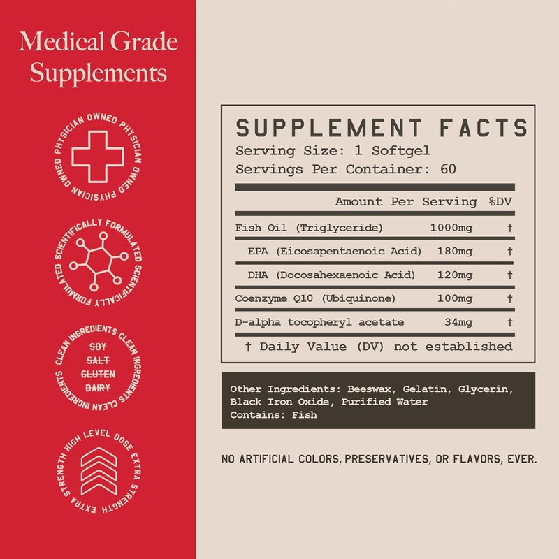 High Level Science CoQ10 Omega3 Vitamin E Cardiologist Formulated for Heart  Body  Mind Health DHAEPA Antioxidant for Energy Superior Bioavailable Fish Oil Gluten Free 60 Softgels  2 Pack - Image 4
