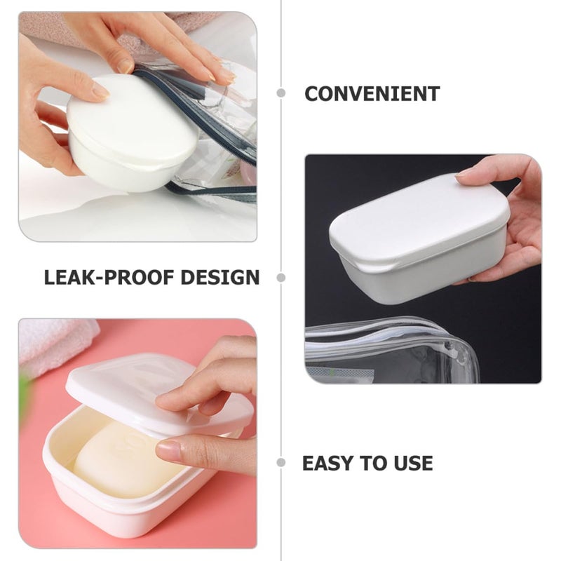 Leakproof Travel Soap Box Set Of 2 White Rectangular Shower Soap Holder With Lid - Image 4