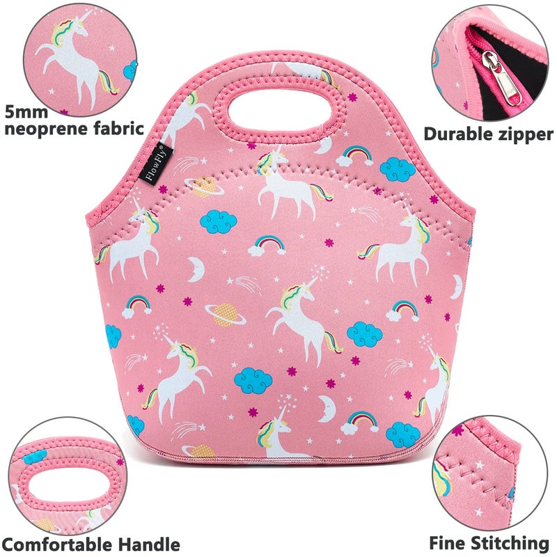 FlowFly Neoprene Lunch Tote Insulated Thermal Reusable Lunch Bag Box for Boys Men with Zipper,Unicorn - Image 4