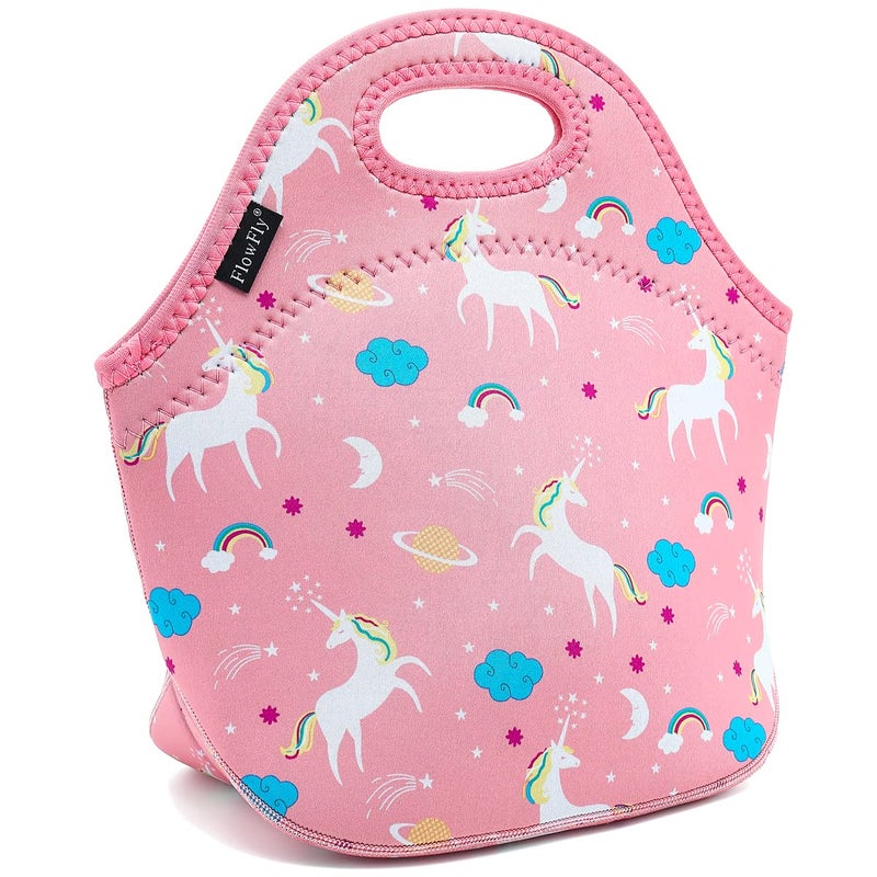 FlowFly Neoprene Lunch Tote Insulated Thermal Reusable Lunch Bag Box for Boys Men with Zipper,Unicorn - Image 1
