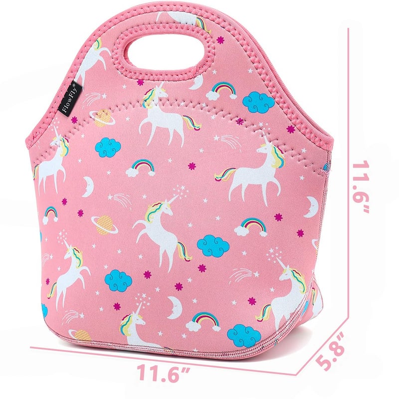 FlowFly Neoprene Lunch Tote Insulated Thermal Reusable Lunch Bag Box for Boys Men with Zipper,Unicorn - Image 3
