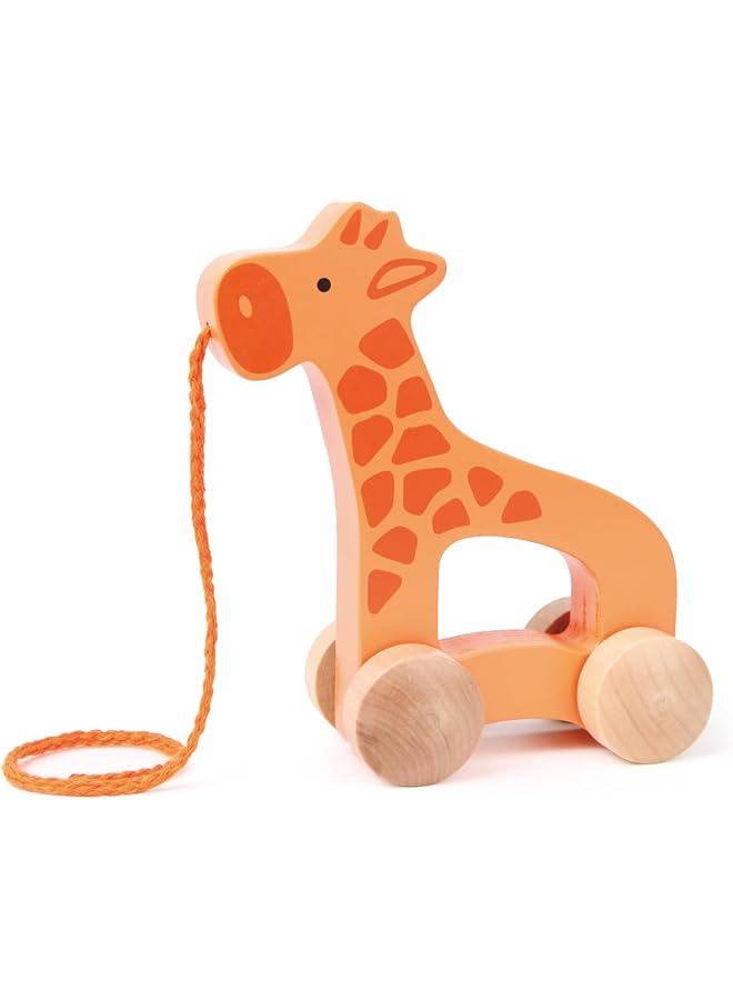 Hape Giraffe Wooden Push And Pull Toddler Toy Orange L 5.3 W 2.4 H 5.9 Inch E0906 - Image 1