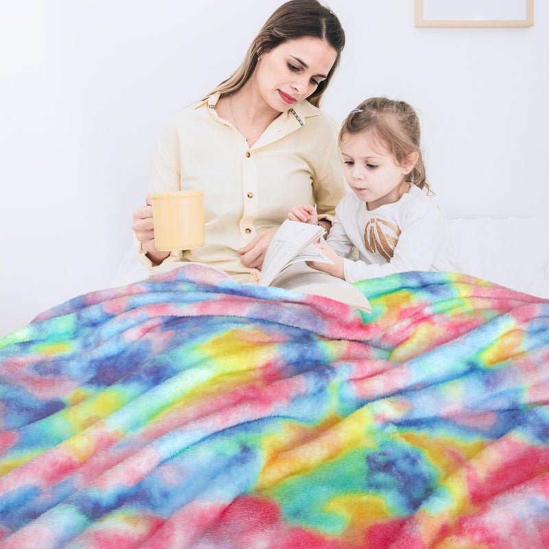 MUGD Soft Rainbow Blankets Fleece Soft Fuzzy Throws Kids Warm Easter Blanket for Bed Couch, Kids Colorful Gifts Easter Throw Basket Stuffers - Image 5
