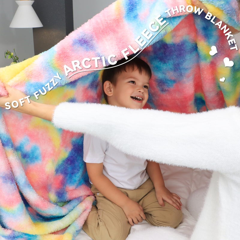 MUGD Soft Rainbow Blankets Fleece Soft Fuzzy Throws Kids Warm Easter Blanket for Bed Couch, Kids Colorful Gifts Easter Throw Basket Stuffers - Image 2