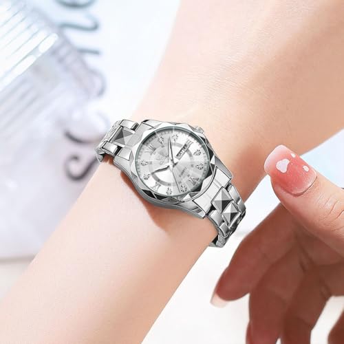 OPK Watch for Women Silver Bling Diamond Business Female Watch Stainless Steel Easy to Read Small Ladies Wrist Watches Luminous Waterproof - Image 3