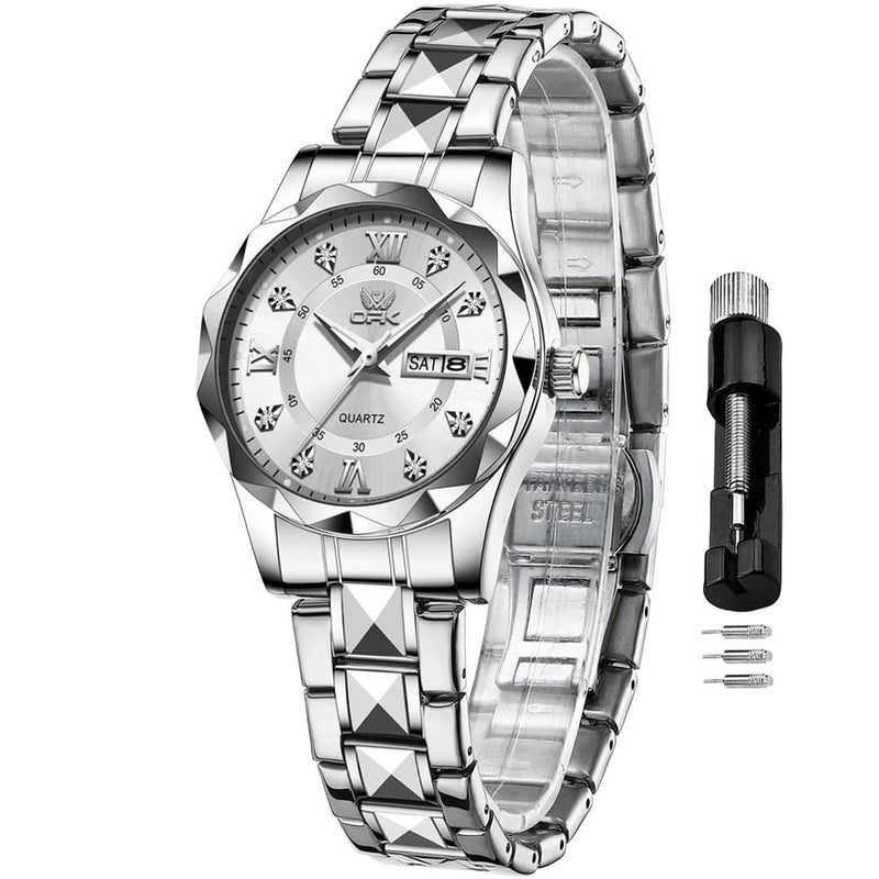 OPK Watch for Women Silver Bling Diamond Business Female Watch Stainless Steel Easy to Read Small Ladies Wrist Watches Luminous Waterproof - Image 1