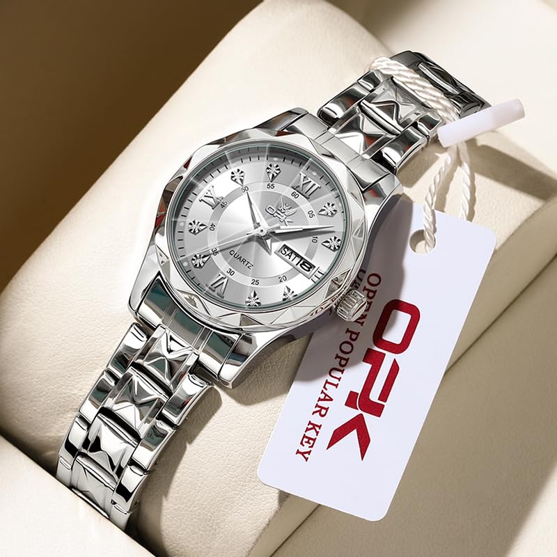OPK Watch for Women Silver Bling Diamond Business Female Watch Stainless Steel Easy to Read Small Ladies Wrist Watches Luminous Waterproof - Image 2