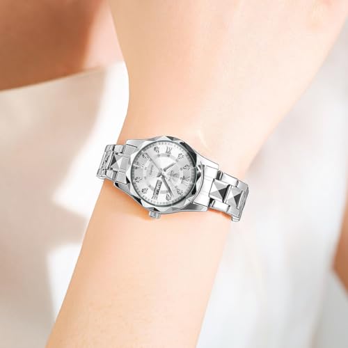 OPK Watch for Women Silver Bling Diamond Business Female Watch Stainless Steel Easy to Read Small Ladies Wrist Watches Luminous Waterproof - Image 4