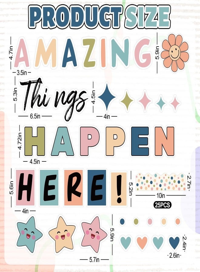 FYSUIMU Boho Inspirational Bulletin Board Decorations Back to School Motivational Classroom Decor Amazing Things Happen Here Paper Cutouts with Glue Points for School Chalkboard Decor, 63 Pcs - Image 2
