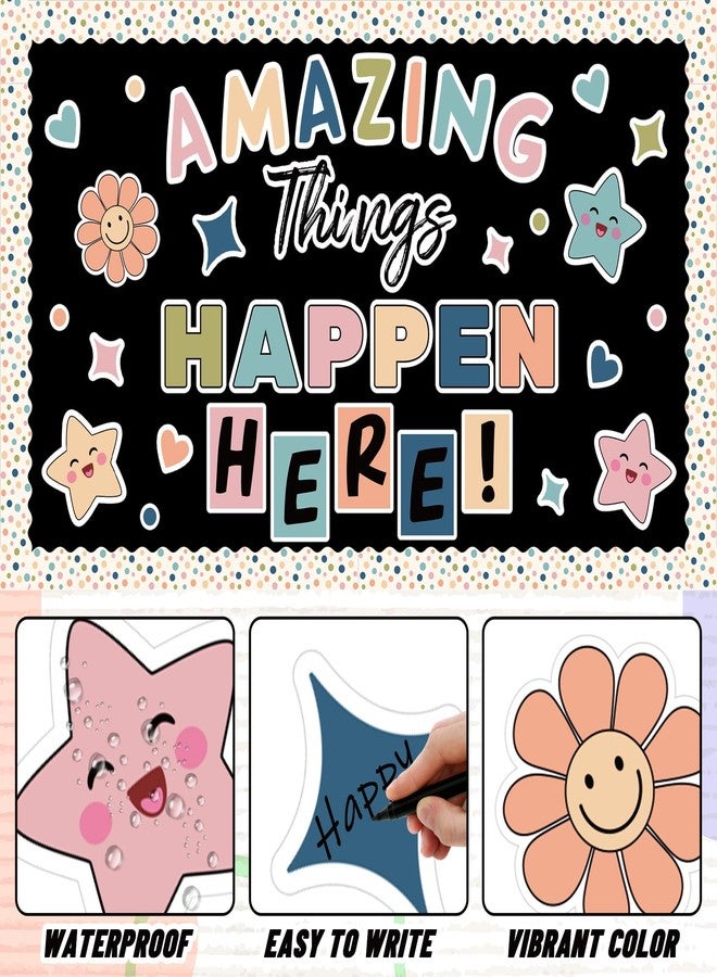 FYSUIMU Boho Inspirational Bulletin Board Decorations Back to School Motivational Classroom Decor Amazing Things Happen Here Paper Cutouts with Glue Points for School Chalkboard Decor, 63 Pcs - Image 3