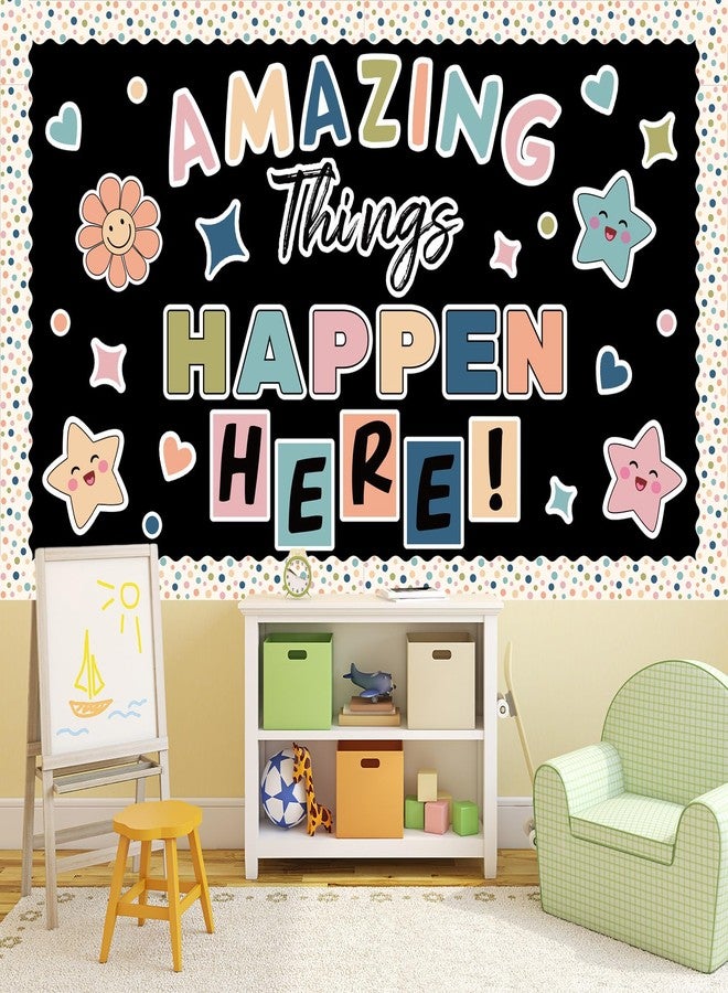 FYSUIMU Boho Inspirational Bulletin Board Decorations Back to School Motivational Classroom Decor Amazing Things Happen Here Paper Cutouts with Glue Points for School Chalkboard Decor, 63 Pcs - Image 5
