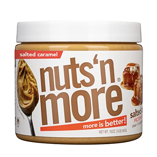 nuts'n more Nuts ‘N More Salted Caramel Peanut Butter Spread - High Protein, Low Carb, Low Sugar, Gluten Free, Non-GMO, All-Natural Nut Butter Snack (15oz Jar) - Image 1