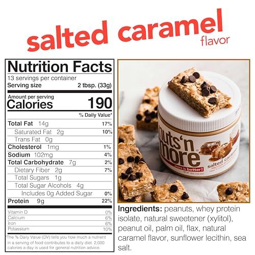 nuts'n more Nuts ‘N More Salted Caramel Peanut Butter Spread - High Protein, Low Carb, Low Sugar, Gluten Free, Non-GMO, All-Natural Nut Butter Snack (15oz Jar) - Image 2