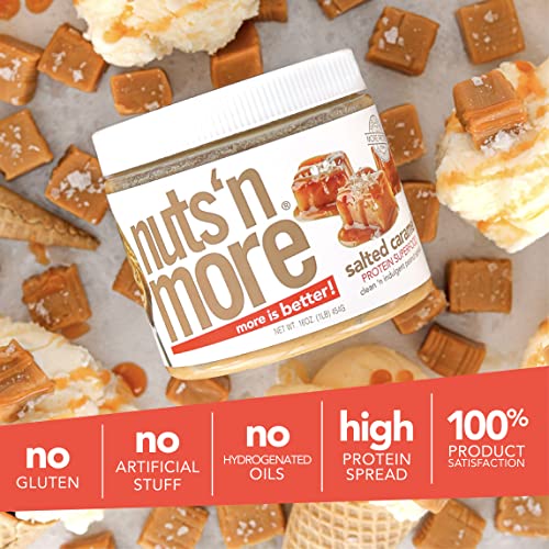 nuts'n more Nuts ‘N More Salted Caramel Peanut Butter Spread - High Protein, Low Carb, Low Sugar, Gluten Free, Non-GMO, All-Natural Nut Butter Snack (15oz Jar) - Image 4