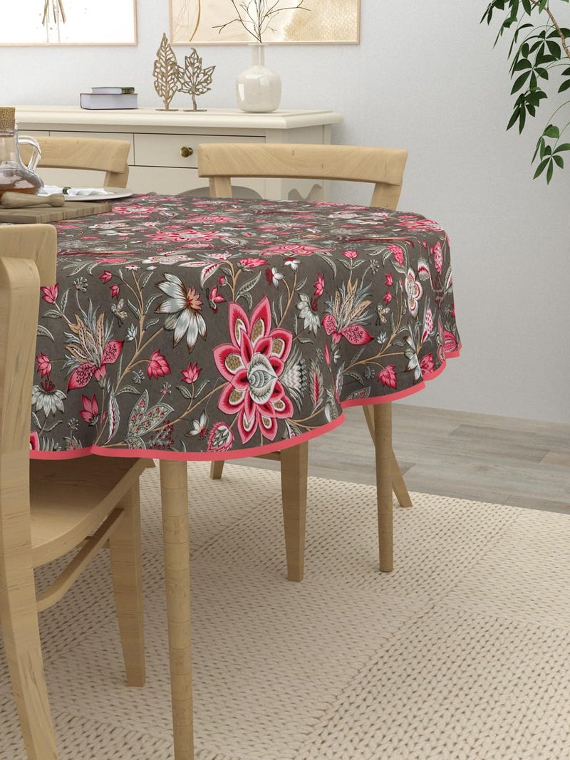 Clasiko 4 Seater Oval Dining Table Cover| 54x78 Inches| Material - Cotton| Dark Grey & Pink 81008 - Image 3