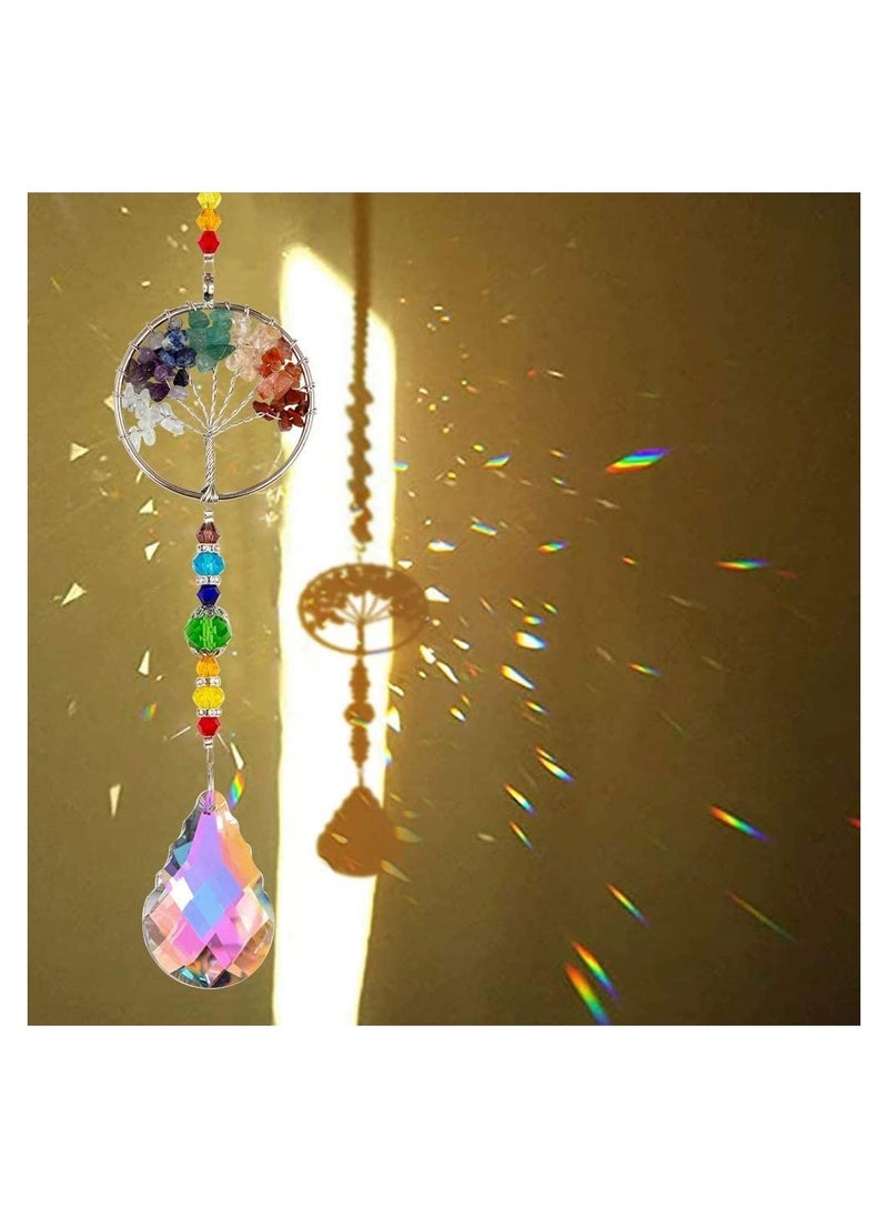 Excefore Chakra Healing Crystal Stone Sun Catchers for Windows, Tree of Life Tandem Natural Quartz Gemstone Pendant Rainbow Maker Suncatcher, Spiritual Gifts for Women  - Image 2