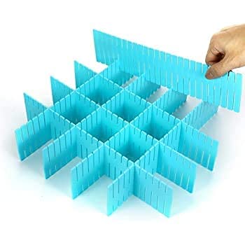 APRAS Plastic Adjustable Storage Organizer Drawer Divider for Home Kitchen for Makeup Tools Kitchen Cutlery Office Desk Clinic Bedroom 40 PCS Blue Colour - Image 1