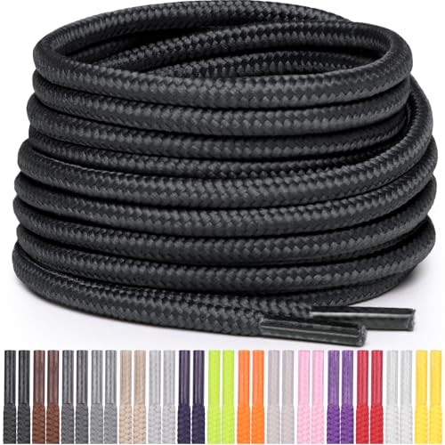 Miscly Round Shoelaces [1 Pair] 5/32″ Thick - For Shoes, Sneakers & Boots (54″, Black) - Image 1